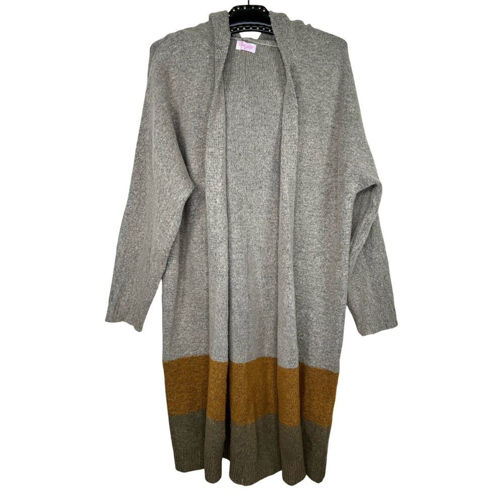 Pink Lily Color Block Striped Open Front Long Cardigan Sweater Medium